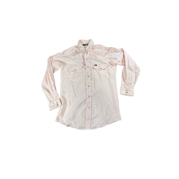 VTG 80s Lee Western Shirt Men's M Pink Pearl‎ Snap Rockabilly Rodeo Cowboy - Picture 1 of 9